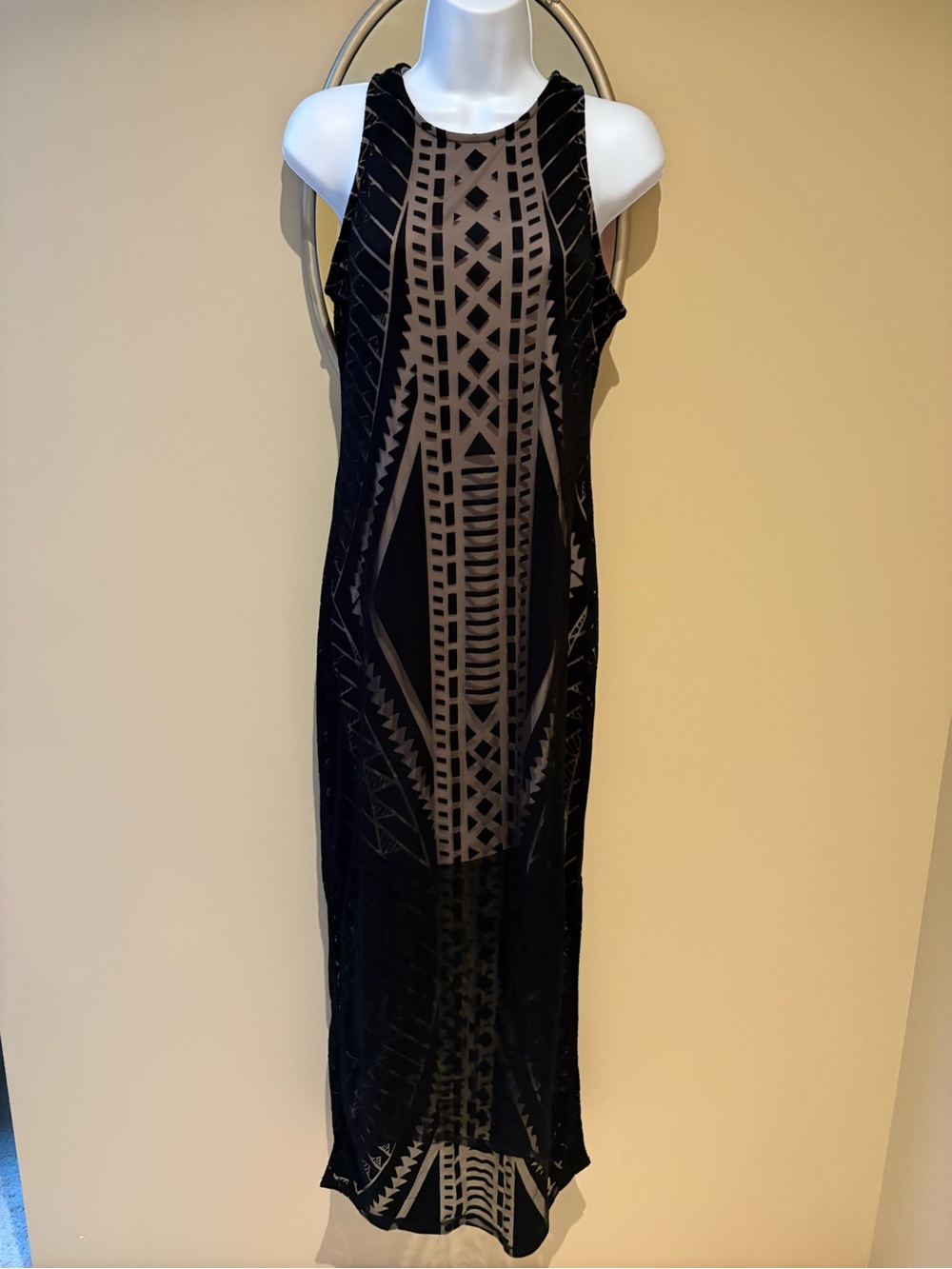 Mossimo Maxi Black Dress Art Deco Huggy Stretch sleeveless Racerback Medium
